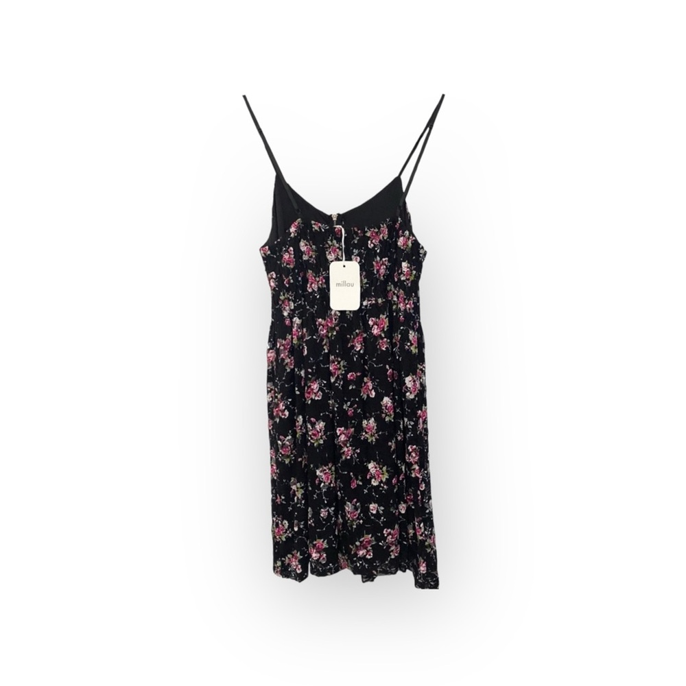 new LF Millau 𑁍 Floral Print Lace Babydoll Dress 𑁍 Black with Pink Flowers 𑁍 M - Picture 4 of 16